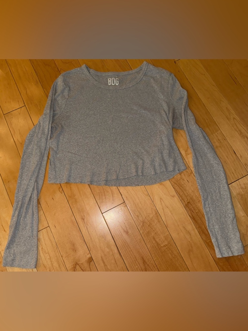 BDG Light Gray Cropped Long Sleeve Top